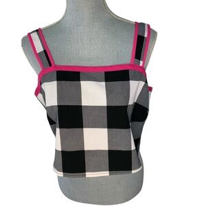 New‎ York & Co Women's Black White Gingham Cropped Zip Tank Top Size Large Y2K